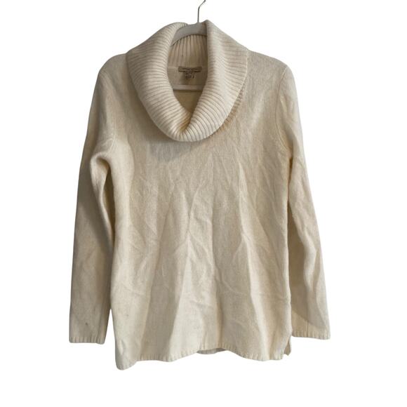 Vertical Design Cream Lambs Wool Rabbit Hari Blend Cowl Neck Sweater Size Large - Picture 1 of 16